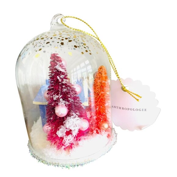 Anthropologie Festive Letter N Snow Globe Ornament Village House and Trees New - Picture 4 of 4